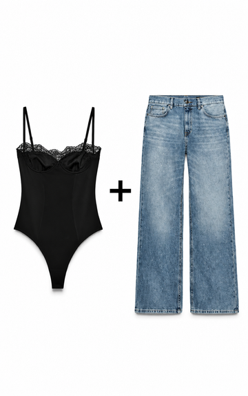 Conjunto: Body + Calça Jeans Com Brilho
